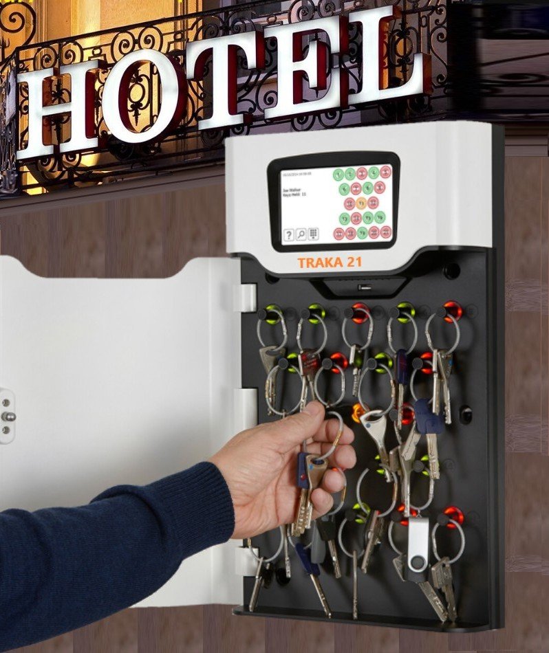 Secured Key Management with Traka 21 RFID Key Cabinet Secured Key Management system showing Traka 21 RFID key cabinet for controlled key access