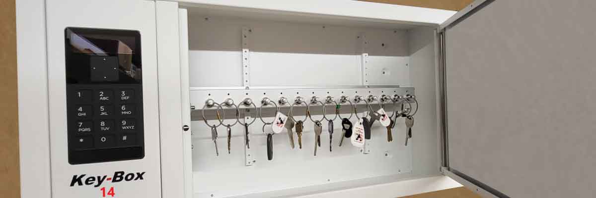 interior view of a key box system with keys hanging inside